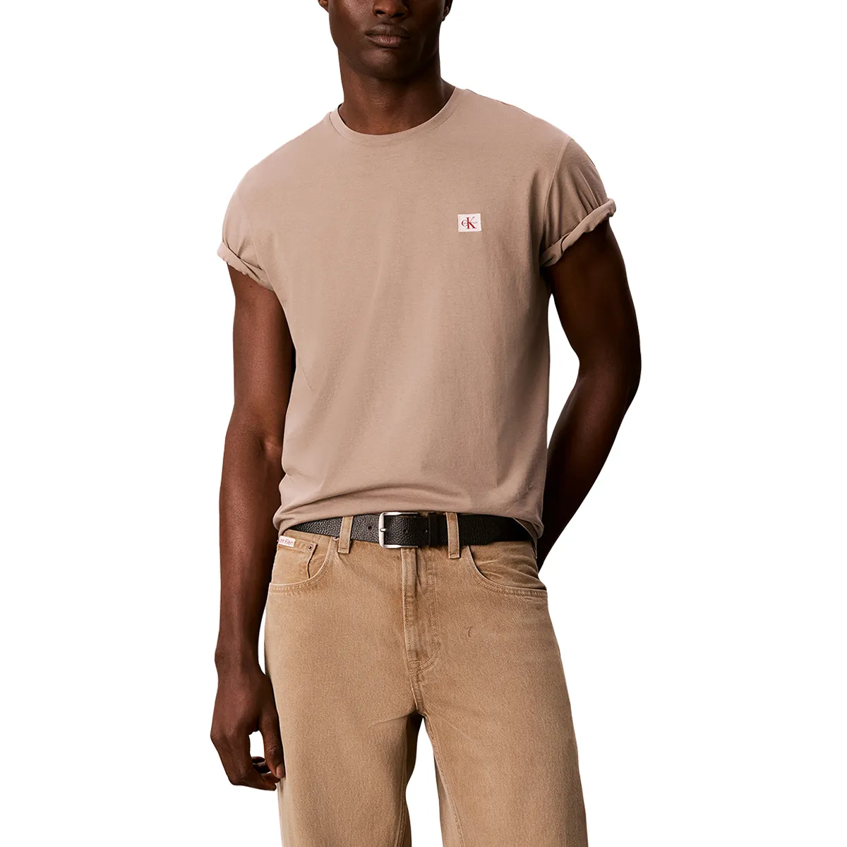 Calvin Klein Jeans SS Woven Label T-Shirr Cashew