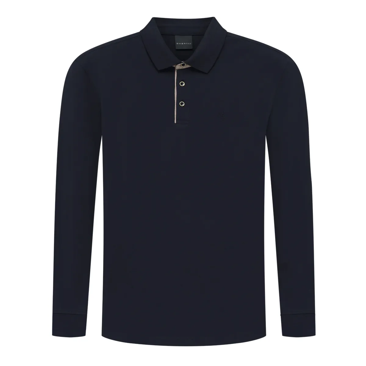 Bugatti Long Sleeve Plain Polo Shirt in Navy - 390