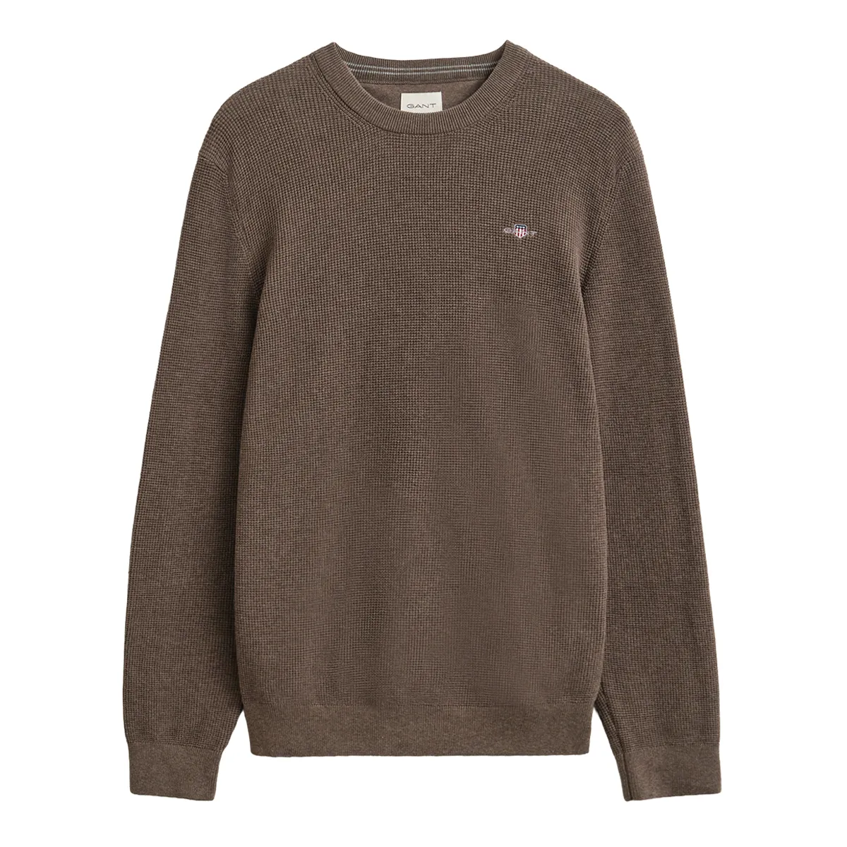 Gant Waffle Knit Crew Neck Sweater Dark Hazelnut