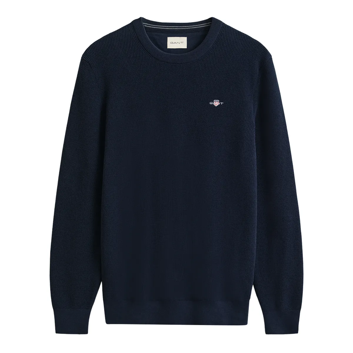 Gant Waffle Knit Crew Neck Sweater Evening Blue - 433