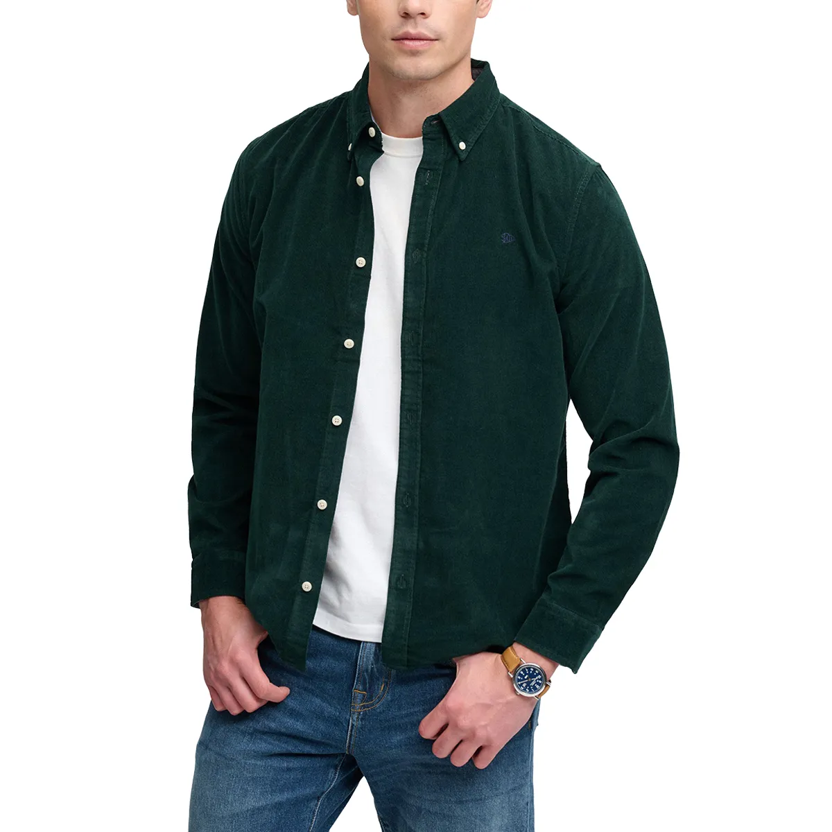 Superdry LS Classic Needle Cord Shirt Eagle Green