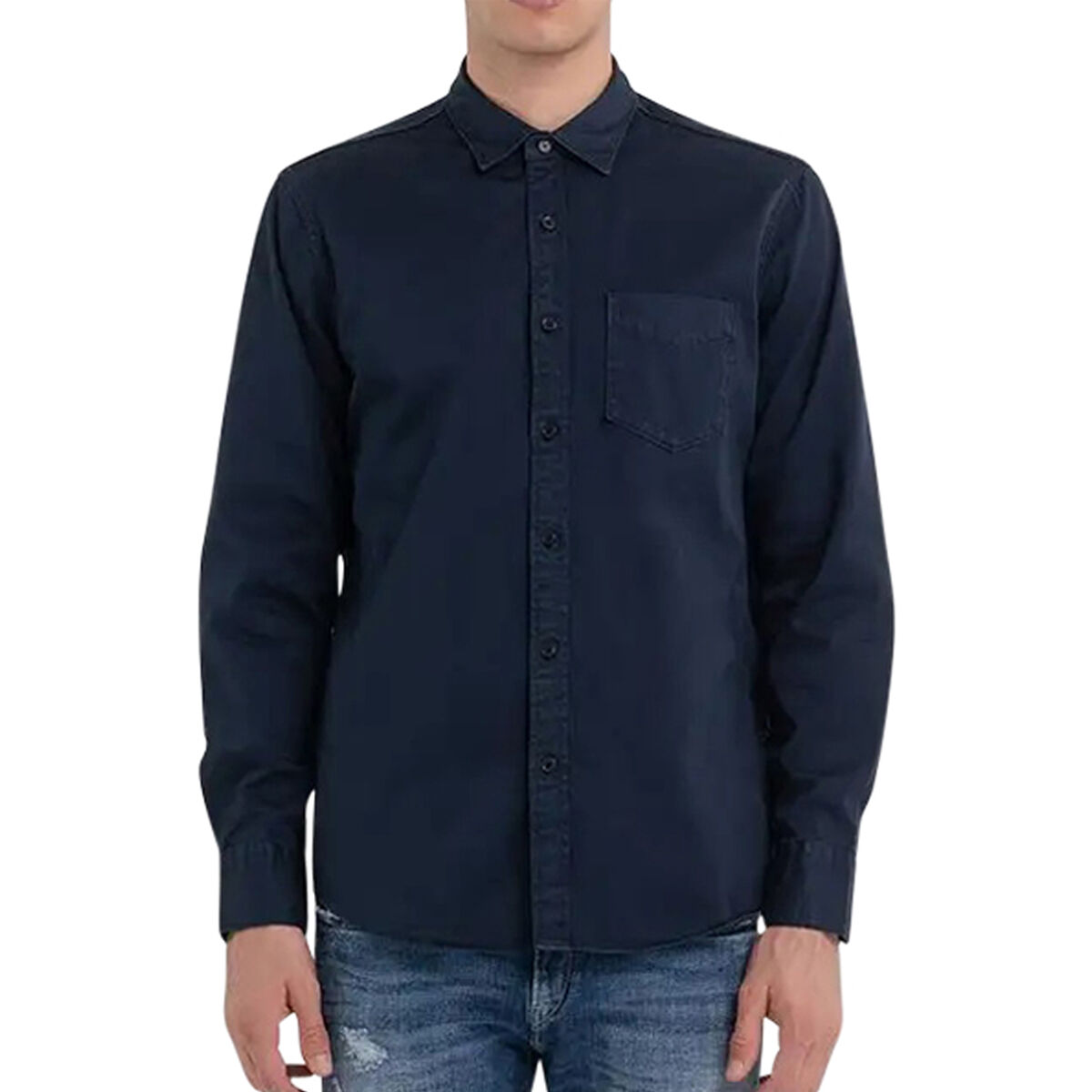 Replay Light Cotton Twill Shirt Navy