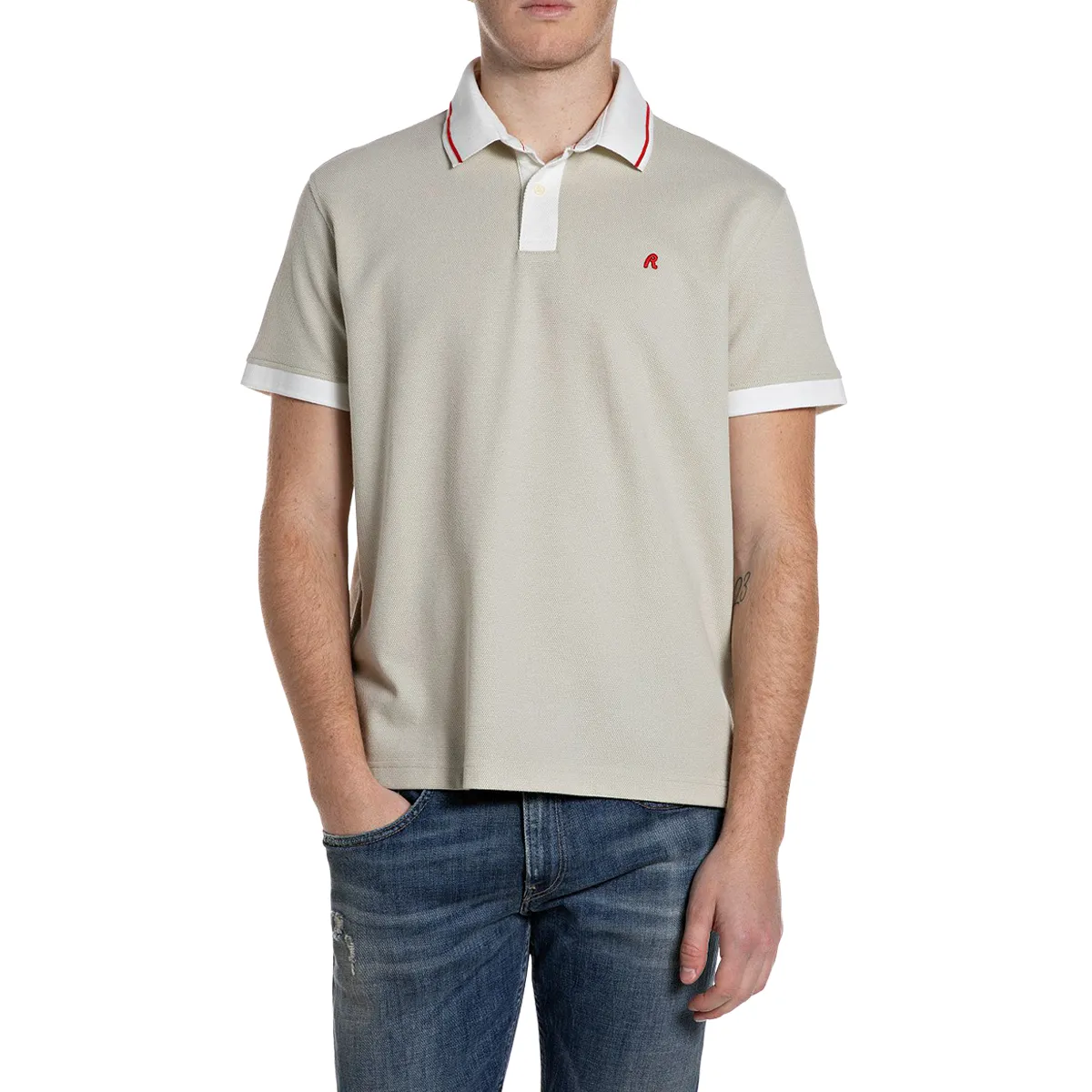 Replay SS Tipped Polo Shirt Beige - 858