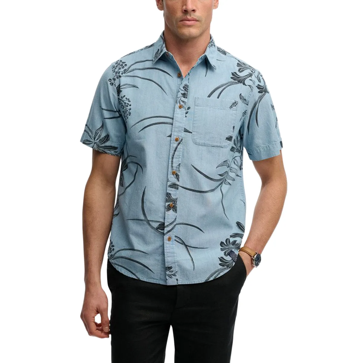 Superdry SS Vintage Loom Shirt China Mid Wash Blue