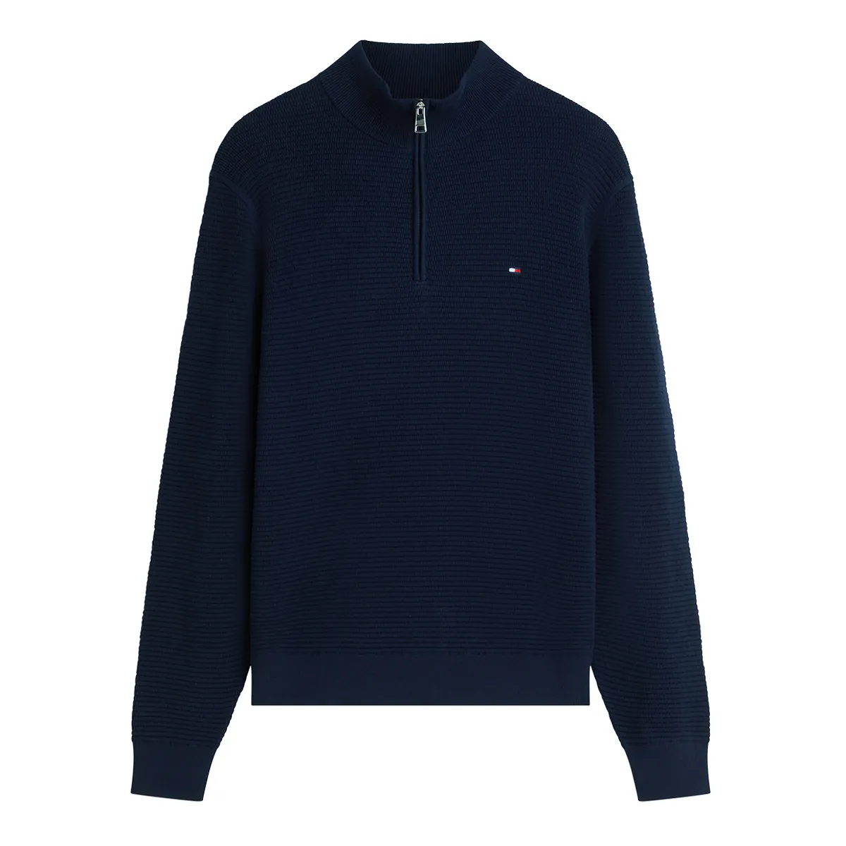 Tommy Hilfiger Knit Structure Zip Mock Neck - Navy