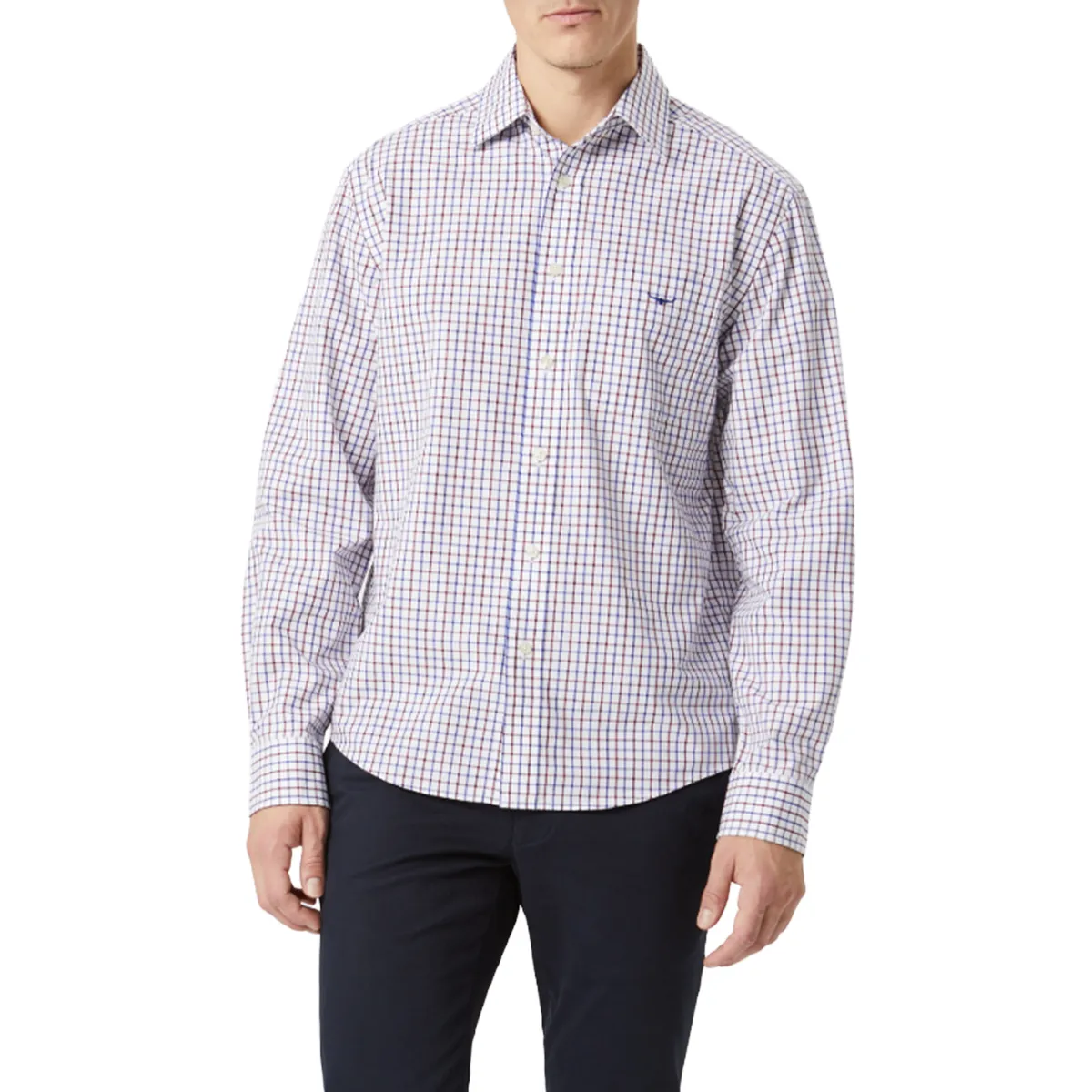 R.M.Williams Newland Poplin Check Shirt Burgundy
